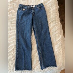 Cruel Girl Slim Fit Straight Leg Jeans Sz 13 X-Long Dark Wash Raw Hem